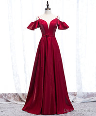 Simple Satin Burgundy Long Prom Dress Burgundy Formal Dress