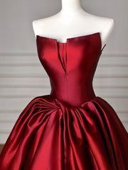 Simple Satin Burgundy Long Prom Dresses, Burgundy Long Formal Dresses