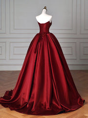 Simple Satin Burgundy Long Prom Dresses, Burgundy Long Formal Dresses