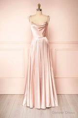 Simple Satin Long A-Line Prom Dress, Spaghetti Straps Evening Dress