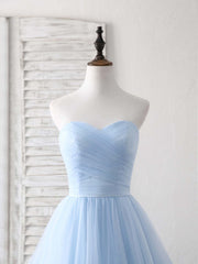 Simple Sweetheart Blue Tulle Long Prom Dresses Blue Evening Dresses