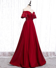 Simple Sweetheart Burgundy Satin Long Prom Dresses, Burgundy Formal Graduation Dresses