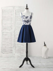 Simple Sweetheart Dark Blue Short Prom Dresses Blue Homecoming Dresses