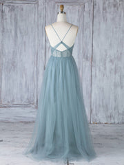 Simple Sweet Coute Neck Tulle en dentelle robes de bal, robes de demoiselle d'honneur bleu gris