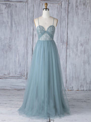 Simple Sweet Coute Neck Tulle en dentelle robes de bal, robes de demoiselle d'honneur bleu gris