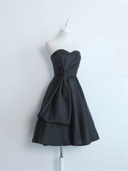 Simple Sweetheart Satin Short Black Prom Dresses, Black Homecoming Dresses