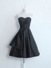 Simple Sweetheart Satin Short Black Prom Dresses, Black Homecoming Dresses