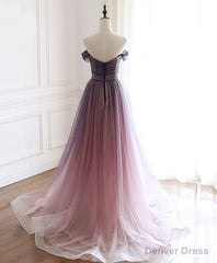 Simple Tulle Off Shoulder Long Prom Dress, Tulle Formal Dress