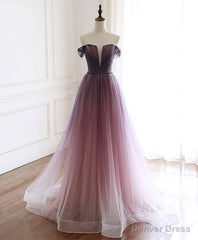 Simple Tulle Off Shoulder Long Prom Dress, Tulle Formal Dress