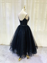 Simple Tulle Tea Length Black Prom Dresses, Black Homecoming Dresses