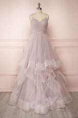 Simple v neck A-line tulle long prom dress sweet 16 dress