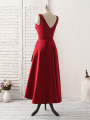 Simple V Neck High Low Prom Dresses Burgundy Evening Dresses