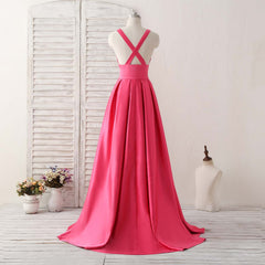 Simple V Neck Long Prom Dresses Backless Evening Dresses