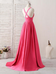 Simple V Neck Long Prom Dresses Backless Evening Dresses