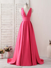 Simple V Neck Long Prom Dresses Backless Evening Dresses