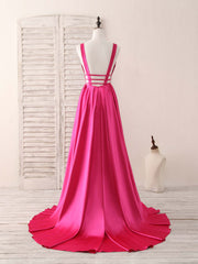 Simple V Neck Satin Long Prom Dresses Backless Evening Dresses