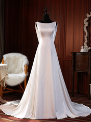 Simple White Satin Sleeve Wedding Dresses