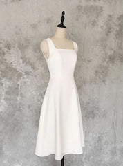 Simple White Square Neck Short Wedding Dresses