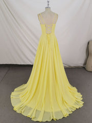 Simple Yellow Chiffon Long Prom Dresses Yellow Evening Dresses