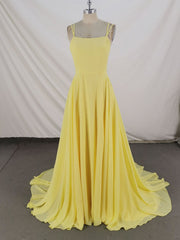 Simple Yellow Chiffon Long Prom Dresses Yellow Evening Dresses