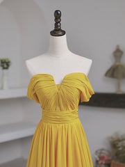 Simple Yellow Off Shoulder Long Prom Dresses, Yellow Chiffon Graduation Dresses