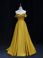 Simple Yellow Satin Off the Shoulder Prom Dresses