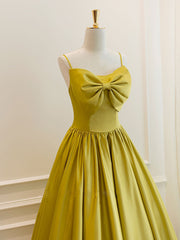 Simple Yellow Satin Tea Length Prom Dresses, Yellow Homecoming Dresses