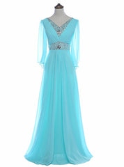 Sky Blue Beaded Long Sleeve Chiffon Mother of the Bride Dresses