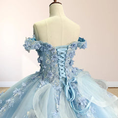 Sky Blue Lace Princess Quinceanera Dresses Ball Gown