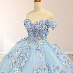 Sky Blue Lace Princess Quinceanera Dresses Ball Gown