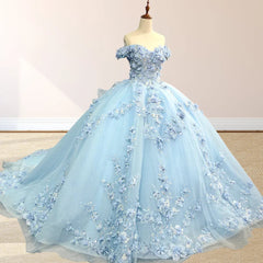 Sky Blue Lace Princess Quinceanera Dresses Ball Gown