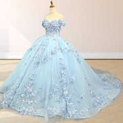 Sky Blue Lace Princess Quinceanera Dresses Ball Gown