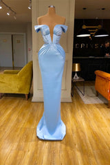 Sky Blue Off-the-Shoulder Mermaid Evening Dresses Long