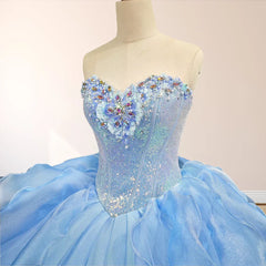 Sky Blue Quinceanera Dresses with Pleats and Flowers