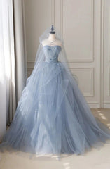 Smoke Gray Tulle A-Line Sweetheart Lace-Up Back Quinceanera Dresses