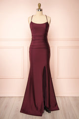 Robes de bal bordeaux, gaine / colonne Scoop Neck Like en satin Robes de demoiselle d'honneur