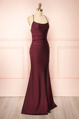 Robes de bal bordeaux, gaine / colonne Scoop Neck Like en satin Robes de demoiselle d'honneur