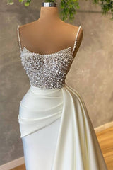 Spaghetti strap Mermaid Sweetheart Sleeveless Sequined Beaded Floor-length Prom Dresses