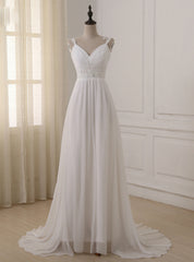 Spaghetti Straps Chiffon Floor Length Backless Wedding Dress