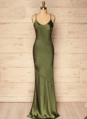 Spaghetti Straps Olive Green Sheath Prom Dresses Prom Dresses