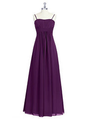 Spaghetti Straps Purple Chiffon Backless Bridesmaid Dresses