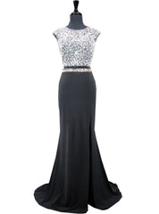 Sparkly Beaded Top Scoop Neckline Sleeveless Crystals Prom Dresses