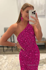 Sparkly Hot Pink Mermaid Sequins Long Prom Dress