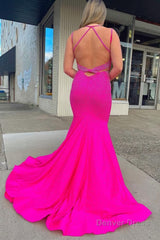 Sparkly Hot Pink Mermaid Sequins Open Back Long Prom Dress