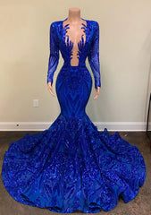 Sparkly Royal Blue Sequin Prom Dresses Mermaid Long Gala Dresses for Black Girl