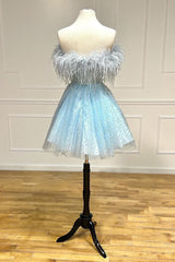 Strapless Feather A-line Cute Homecoming Dresses