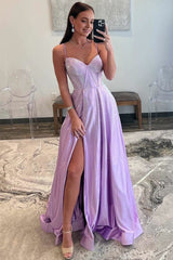 Strapless Lilac Corset A-Line Prom Dresses with Rhinestones