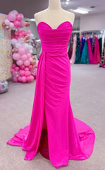 Strapless Mermaid Long Prom Dresses with Skirt Slit