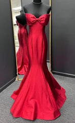 Strapless Red Mermaid Long Prom Dresses with Bow on Bodice