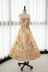 Ankle Length Sweetheart Embroidery Lace Homecoming Prom Dresses with Flowers